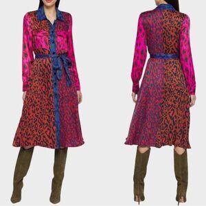 FARM Rio Pink & Orange Leopard-Print Long-Sleeve Shirt Dress